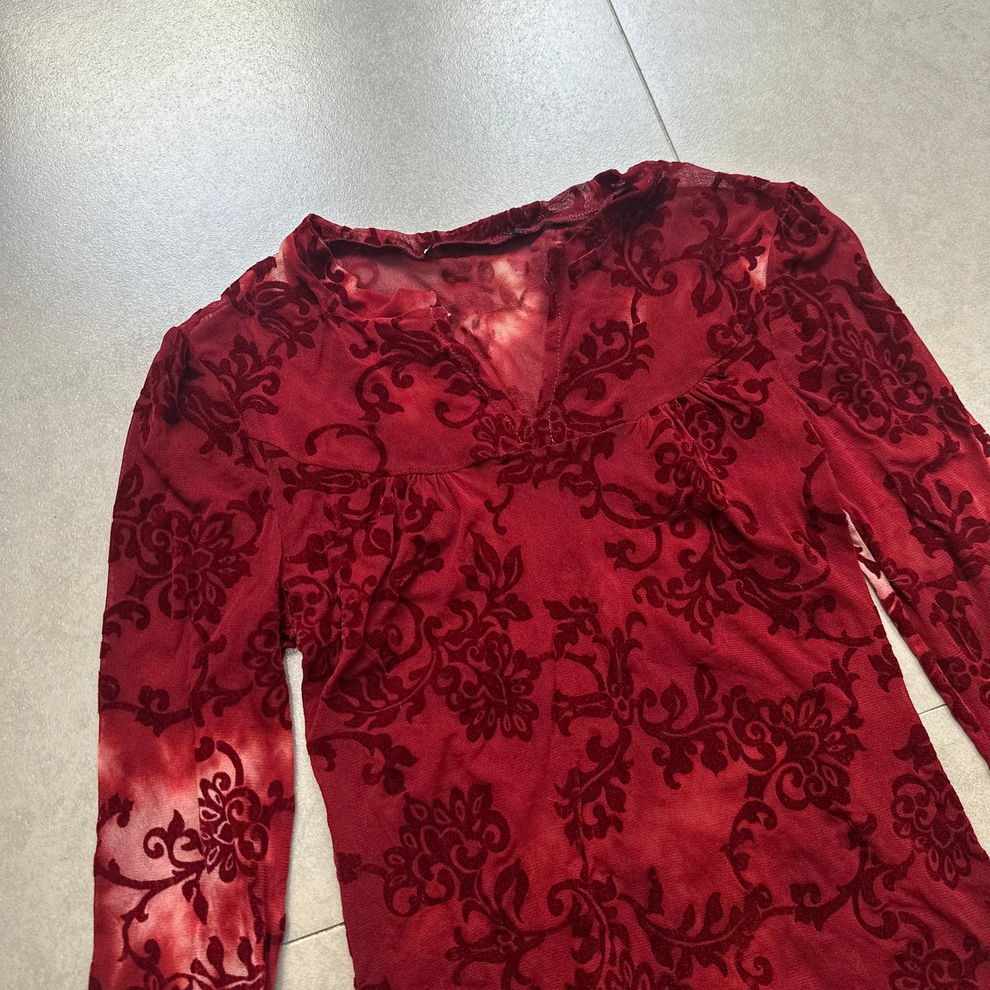 Velvet Floral Mesh Long Sleeves Top