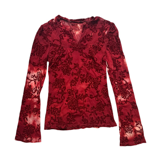 Velvet Floral Mesh Long Sleeves Top