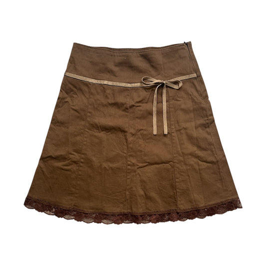 Lace Trim Ribbon Midi Skirt