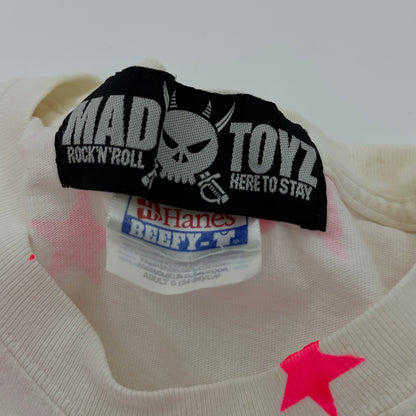 00s Mad Toyz All Over Neon Pink Star Devil Skull Print Tee