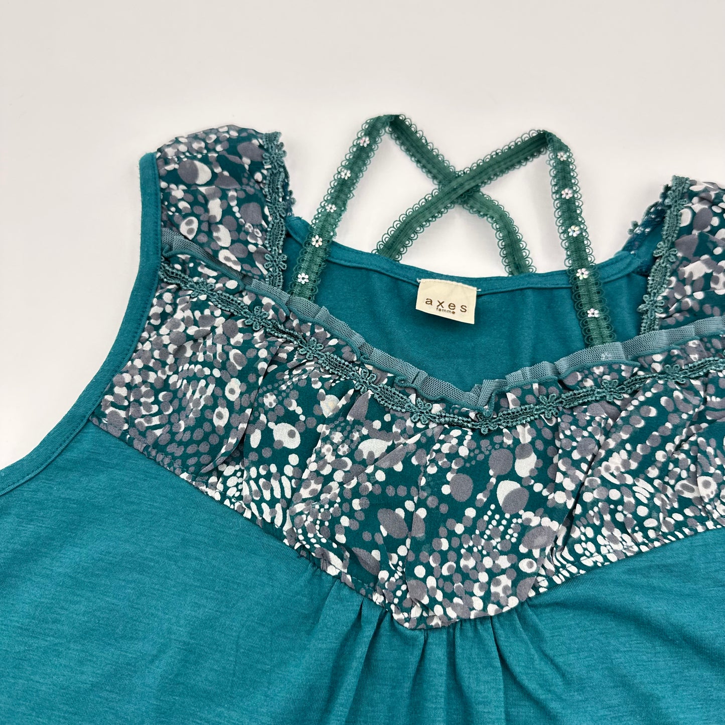 Axes Femme Teal Floral Cross-back Tank Top