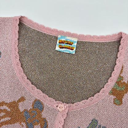 Hysteric Glamour Early 2000s Animal Worls Short Sleeves Knit Cardigan