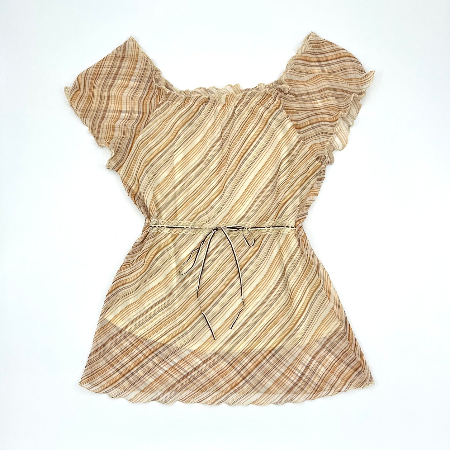 Striped Ruffle Waist Tie Top