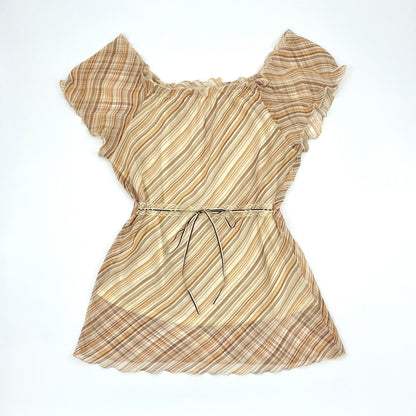 Striped Ruffle Waist Tie Top