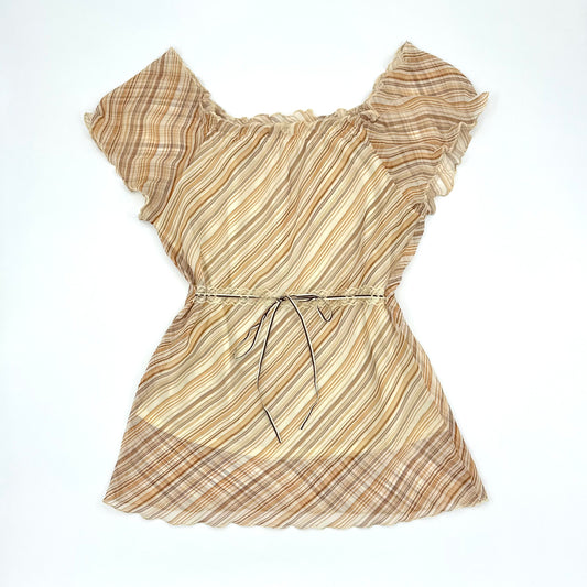 Striped Ruffle Waist Tie Top