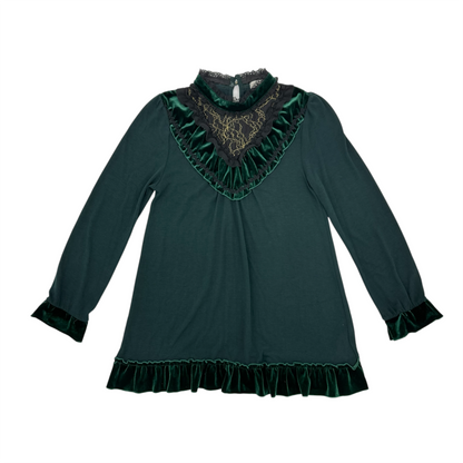 Axes Femme Emerald Velvet Lace Tunic Blouse