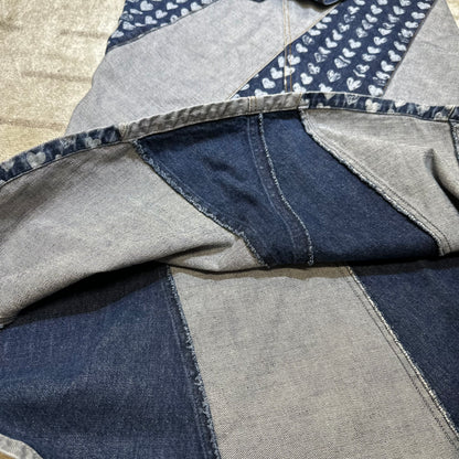 1990s Ozone Community Distressed Heart Print Denim Maxi Skirt