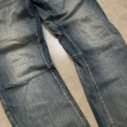 TOUCH Jeansmith Distressed Denim 9/10 Length Pants with 3D Pocket & Red Waistband