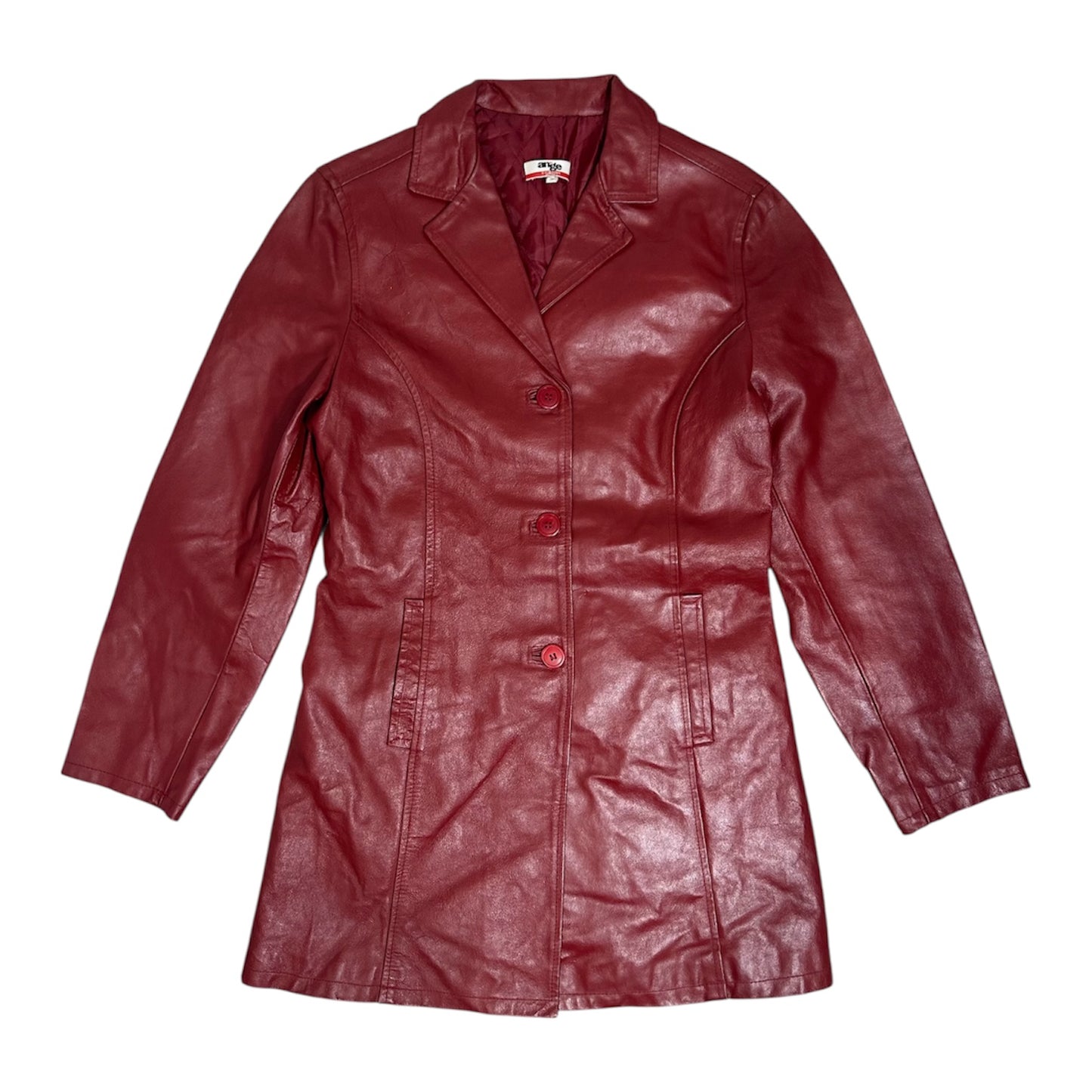 An'ge Collection Vintage Red Leather Trench Coat