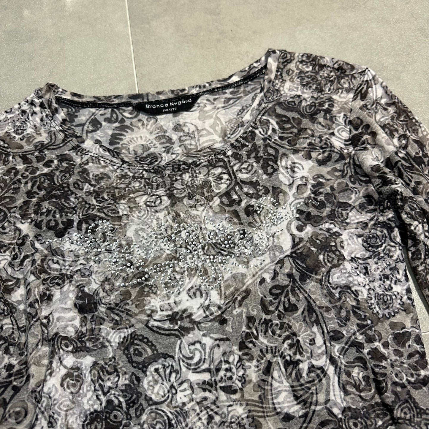 Mesh Floral Long Sleeves Top