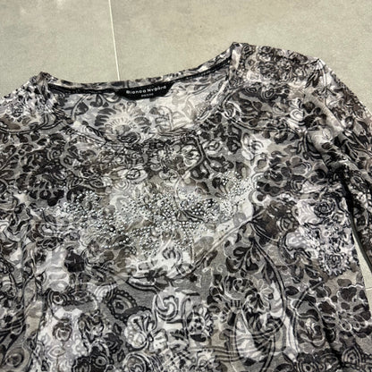 Mesh Floral Long Sleeves Top