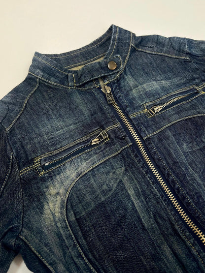 00s Zip Up Denim Moto Jacket