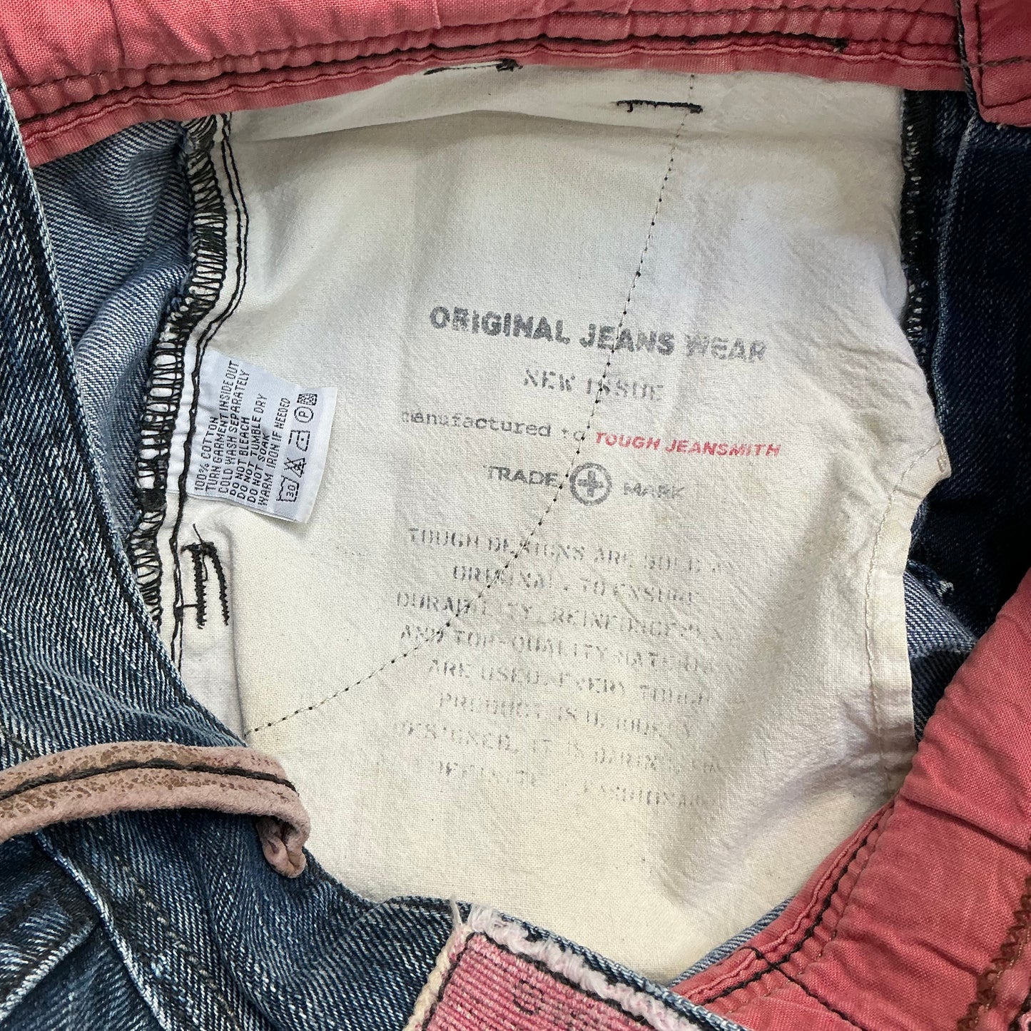 TOUCH Jeansmith Distressed Denim 9/10 Length Pants with 3D Pocket & Red Waistband