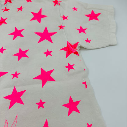 00s Mad Toyz All Over Neon Pink Star Devil Skull Print Tee