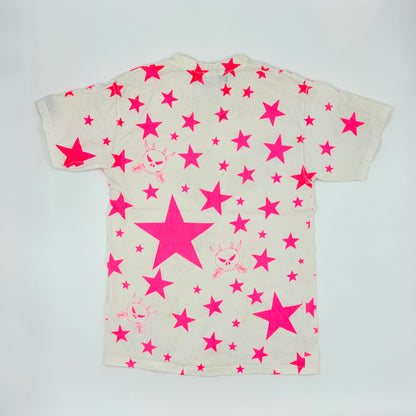 00s Mad Toyz All Over Neon Pink Star Devil Skull Print Tee