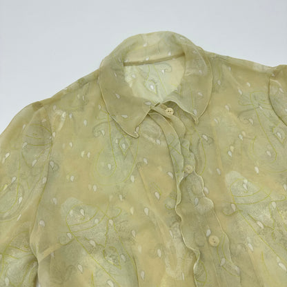 Sheer Lace Ruffle Long Sleeves Shirt
