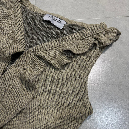 Ruffle Trim Double Knitting Vest Cardigan