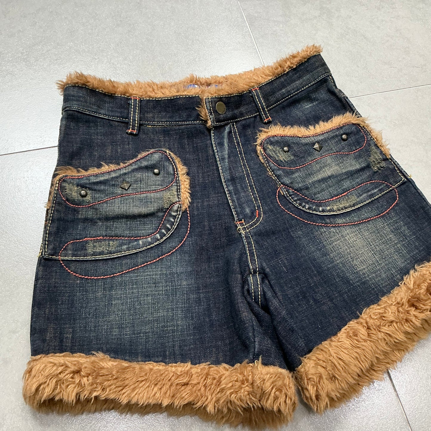 Fur Denim High Waist Short