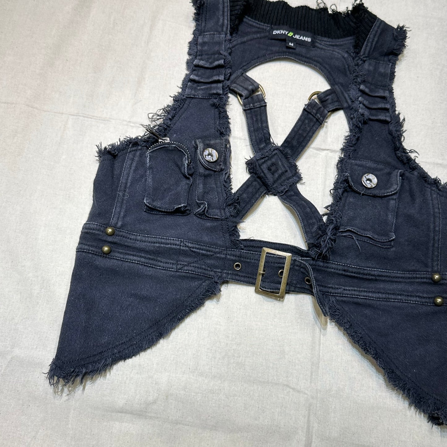 DKNY Jeans Distressed Frayed Corset