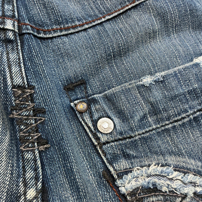 TOUCH Jeansmith Distressed Denim 9/10 Length Pants with 3D Pocket & Red Waistband