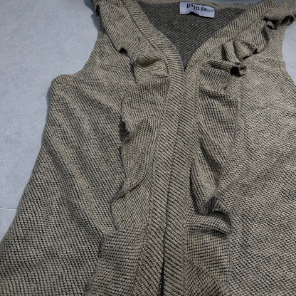 Ruffle Trim Double Knitting Vest Cardigan