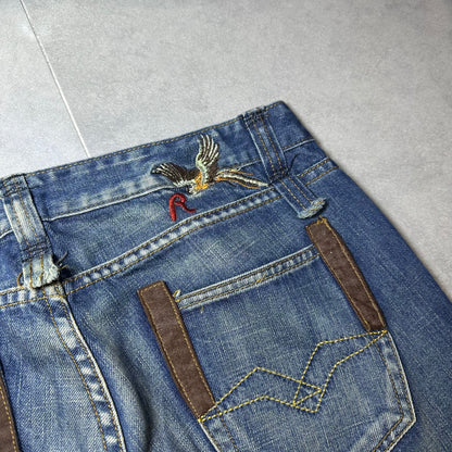 00s Replay Floral Bird Embroidery Straight Jeans (Hong Kong Made)