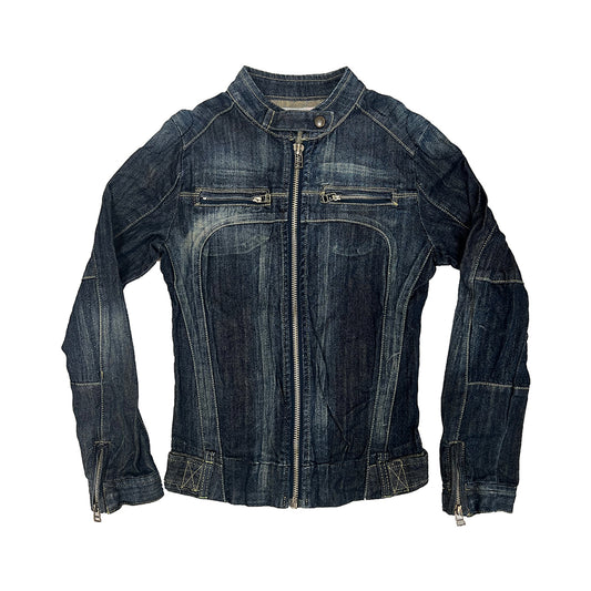 00s Zip Up Denim Moto Jacket