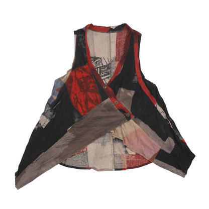 Patched Button Up Asymmetrical Tank