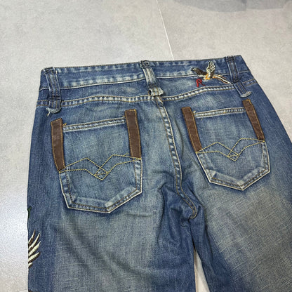 00s Replay Floral Bird Embroidery Straight Jeans (Hong Kong Made)