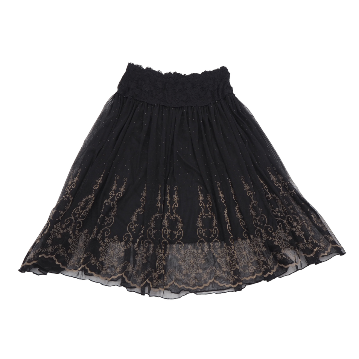 Mesh Layered Embroidaried Skirt