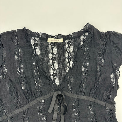 Sheer Lace Tie-Waist Tunic Top