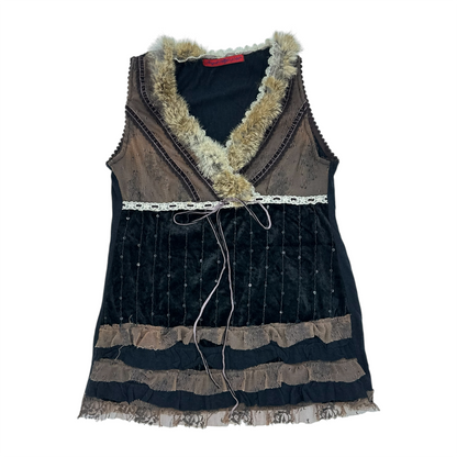 Fur Trim V-neck Tank