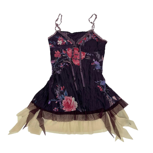 Purple Floral layered hem cami