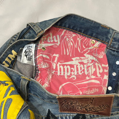 Ed Hardy 00s Native American Maiden Embroidered Straight Jeans