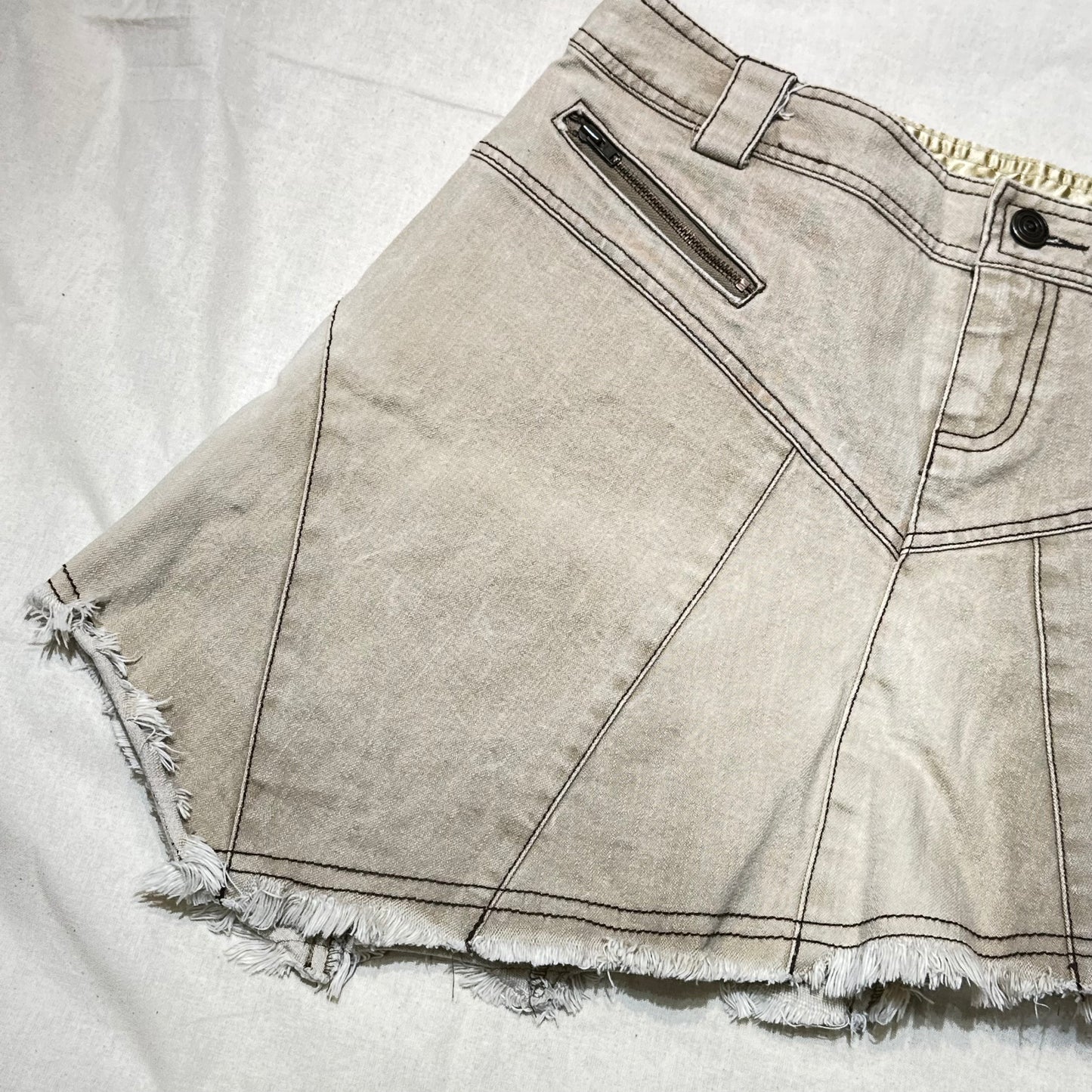 Asymmetrical Washed Denim Mini Skirt