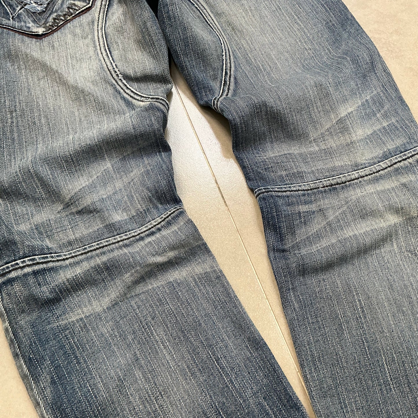 TOUCH Jeansmith Distressed Denim 9/10 Length Pants with 3D Pocket & Red Waistband