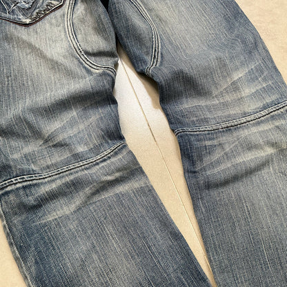 TOUCH Jeansmith Distressed Denim 9/10 Length Pants with 3D Pocket & Red Waistband