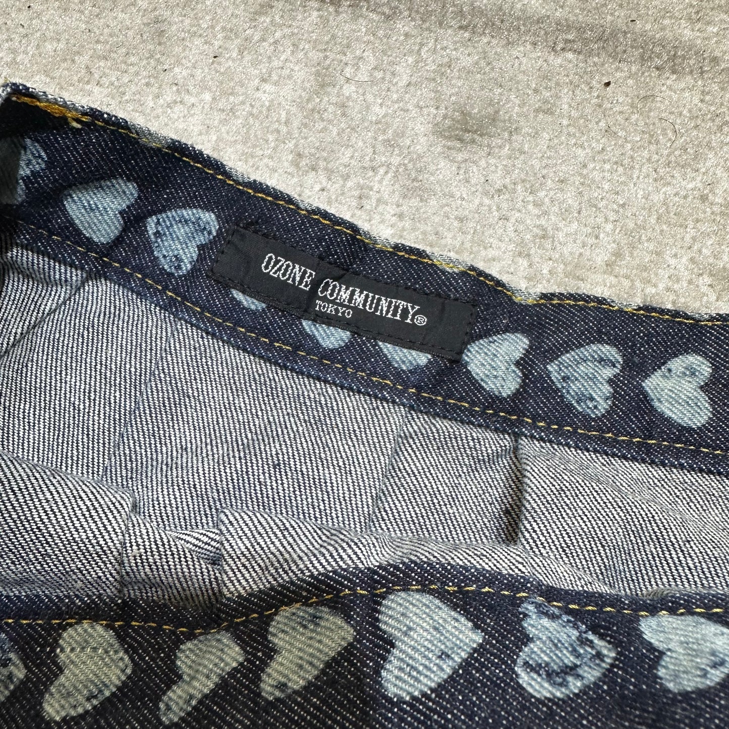 1995 Ozone Community Heart AOP Denim Skirt
