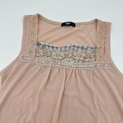 Plaided Lace Trim Tank Top