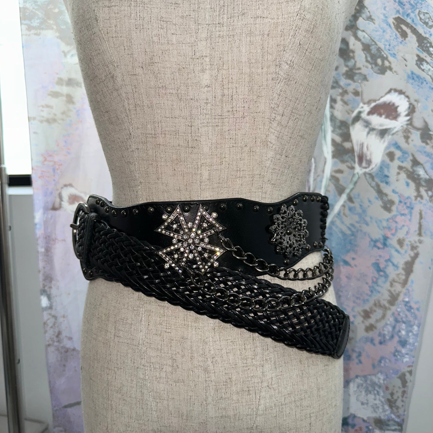 Cross Leather Chain Belt