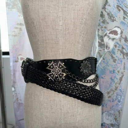 Cross Leather Chain Belt