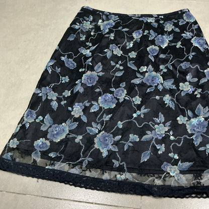 Floral Mesh Layered Skirt