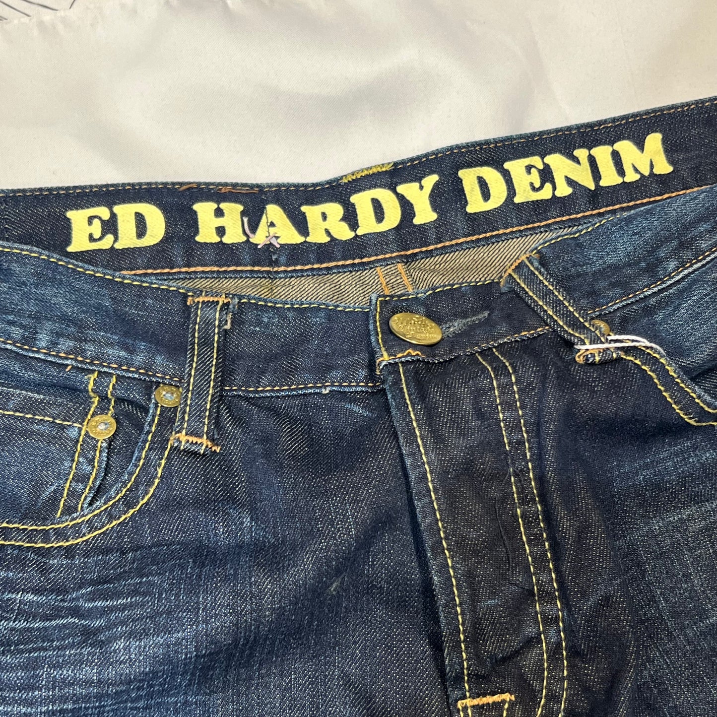 00s Ed Hardy Sakura Skull Embroidered Baggy Jeans