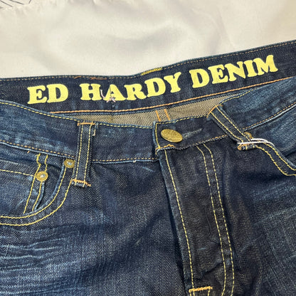 00s Ed Hardy Sakura Skull Embroidered Baggy Jeans