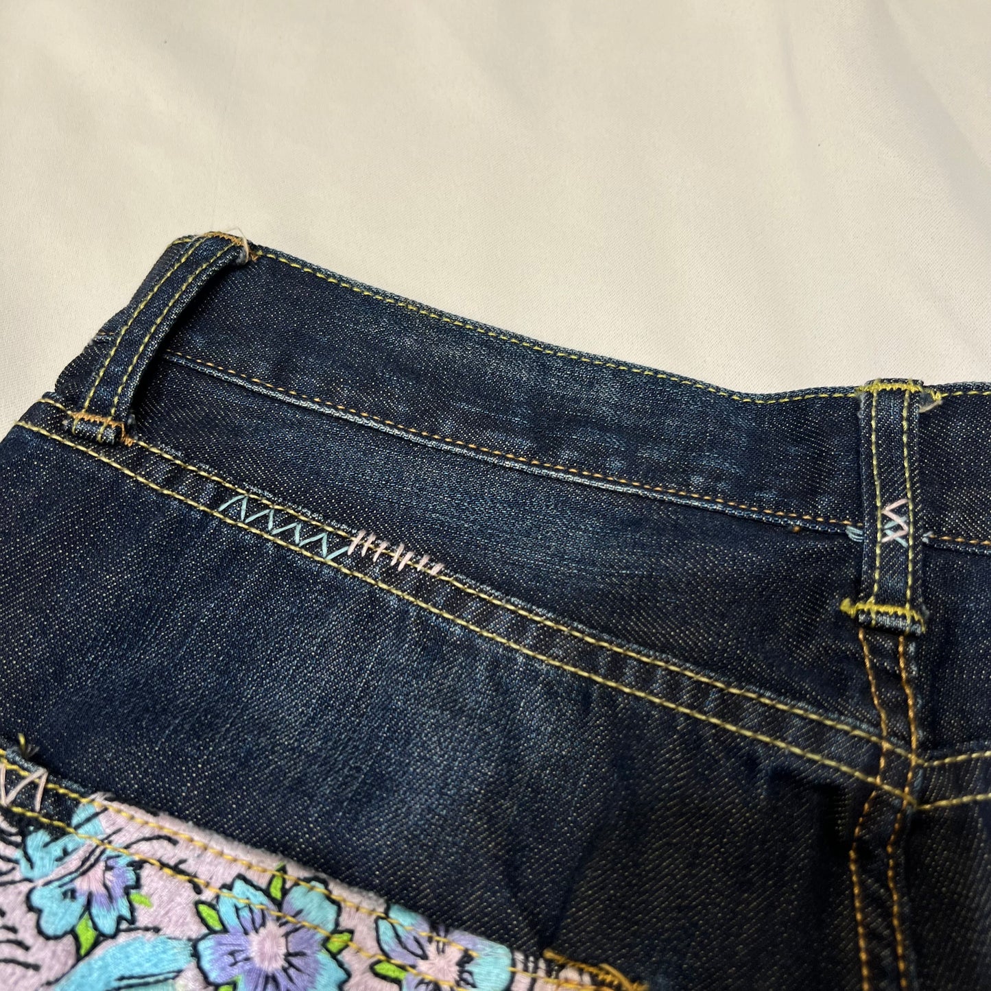 00s Ed Hardy Sakura Skull Embroidered Baggy Jeans