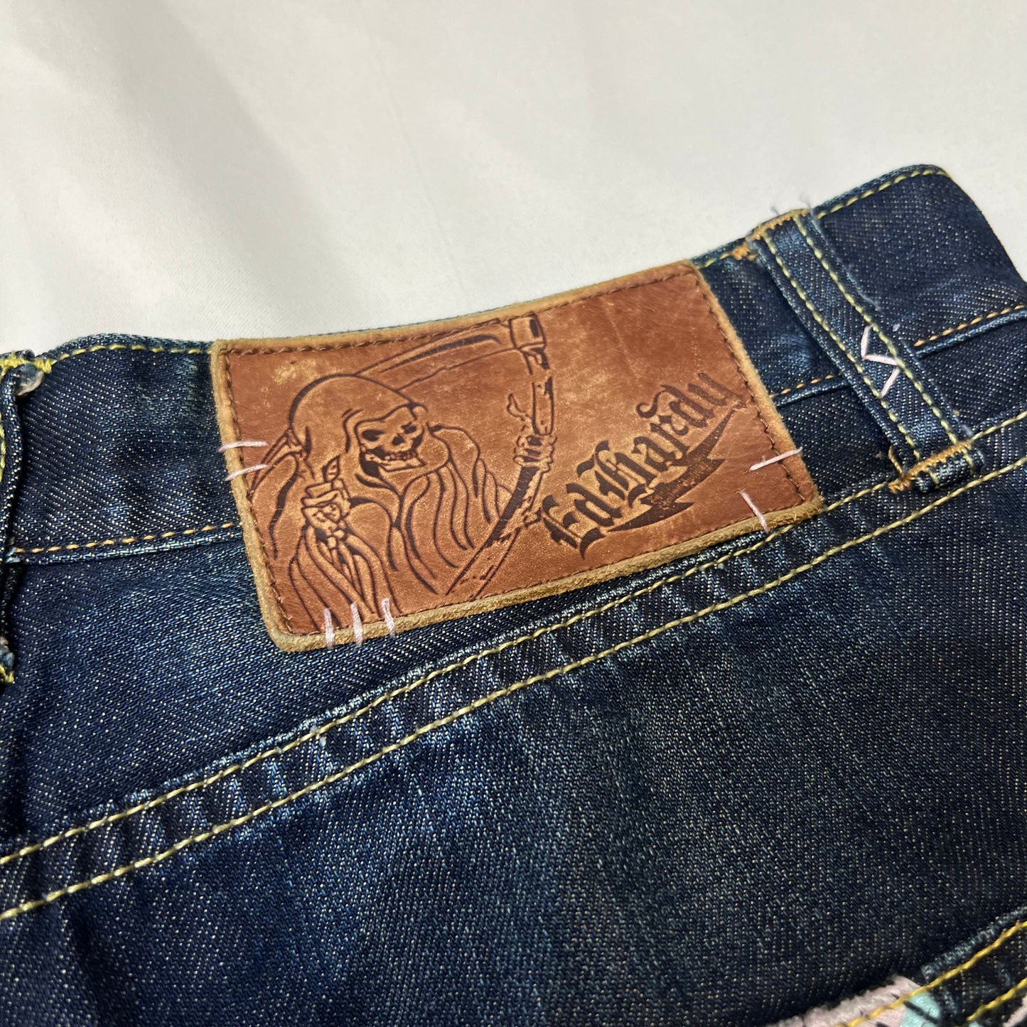 00s Ed Hardy Sakura Skull Embroidered Baggy Jeans