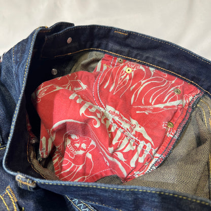 00s Ed Hardy Sakura Skull Embroidered Baggy Jeans