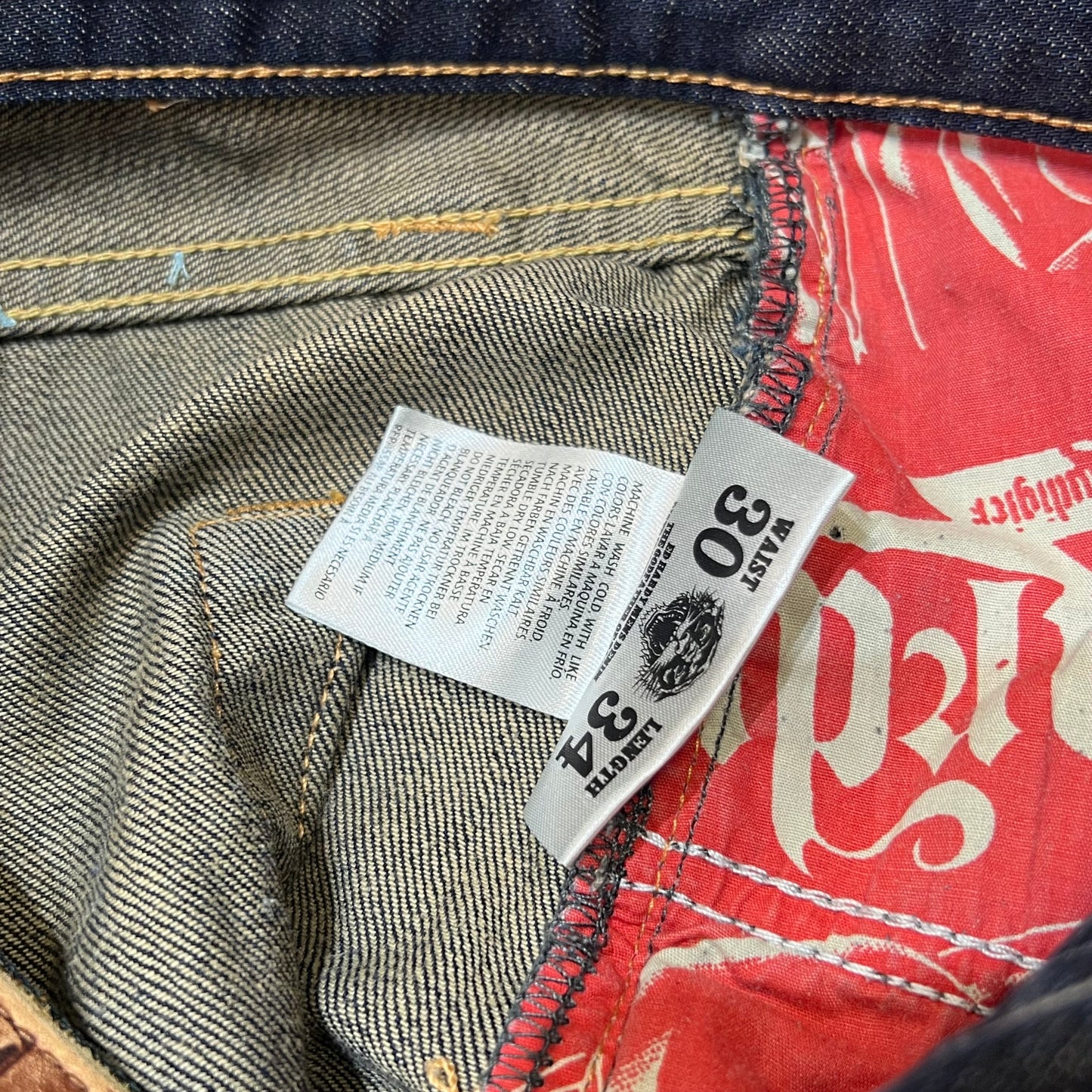 00s Ed Hardy Sakura Skull Embroidered Baggy Jeans