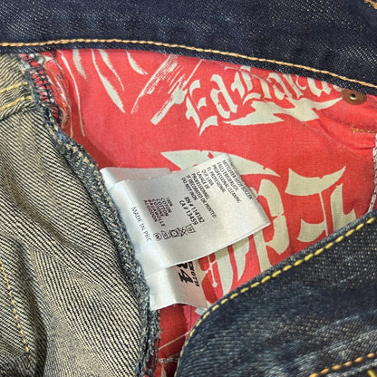 00s Ed Hardy Sakura Skull Embroidered Baggy Jeans