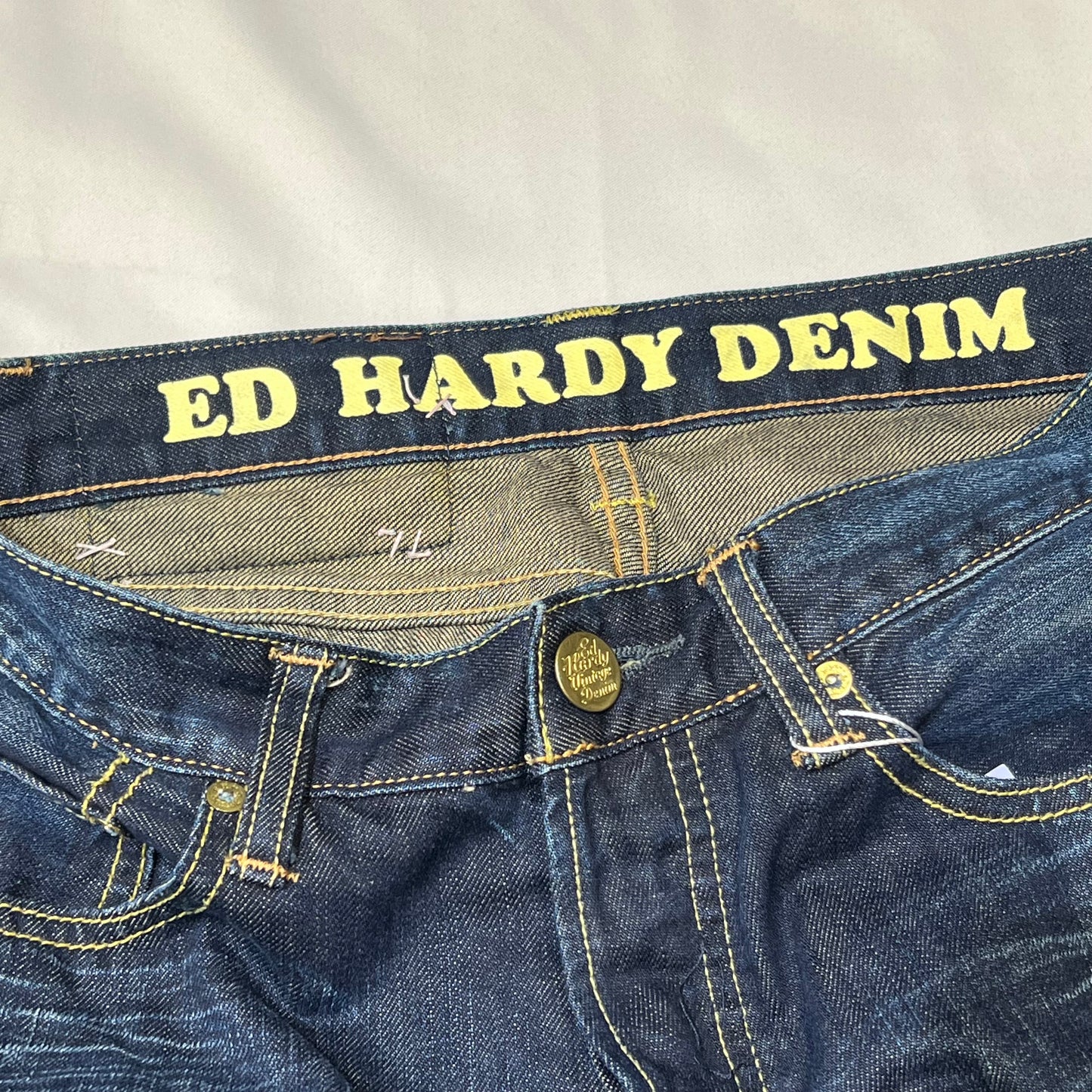 00s Ed Hardy Sakura Skull Embroidered Baggy Jeans